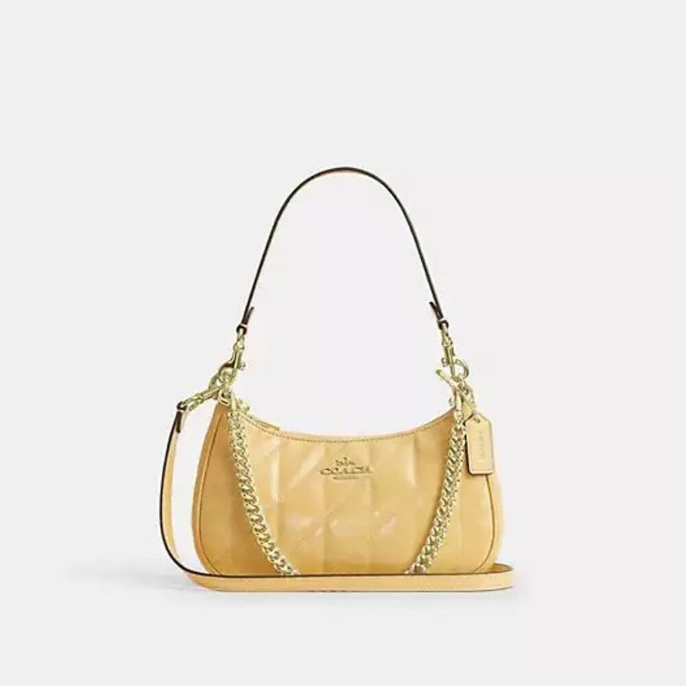 New‼️Coach Teri Shoulder Bag With Quilting CDY83 Gold/Soft Yellow